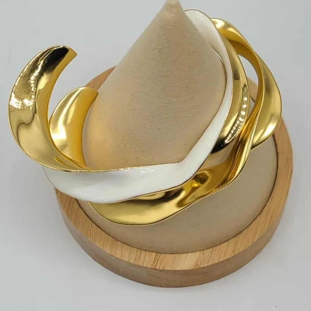J Crew Gold tone Twisted Cuff Bracelet & White Enamel Gold Tone Twisted Cuff